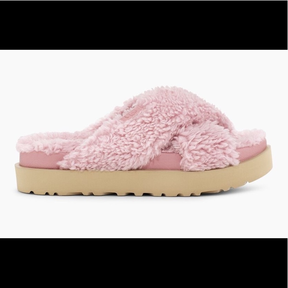 Authentic Ugg Fuzz Sugar Cross Slide Womens US size 8 Brand New In Box NWT.